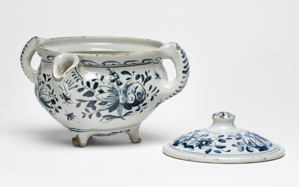 Two-handled spouted porringer and cover